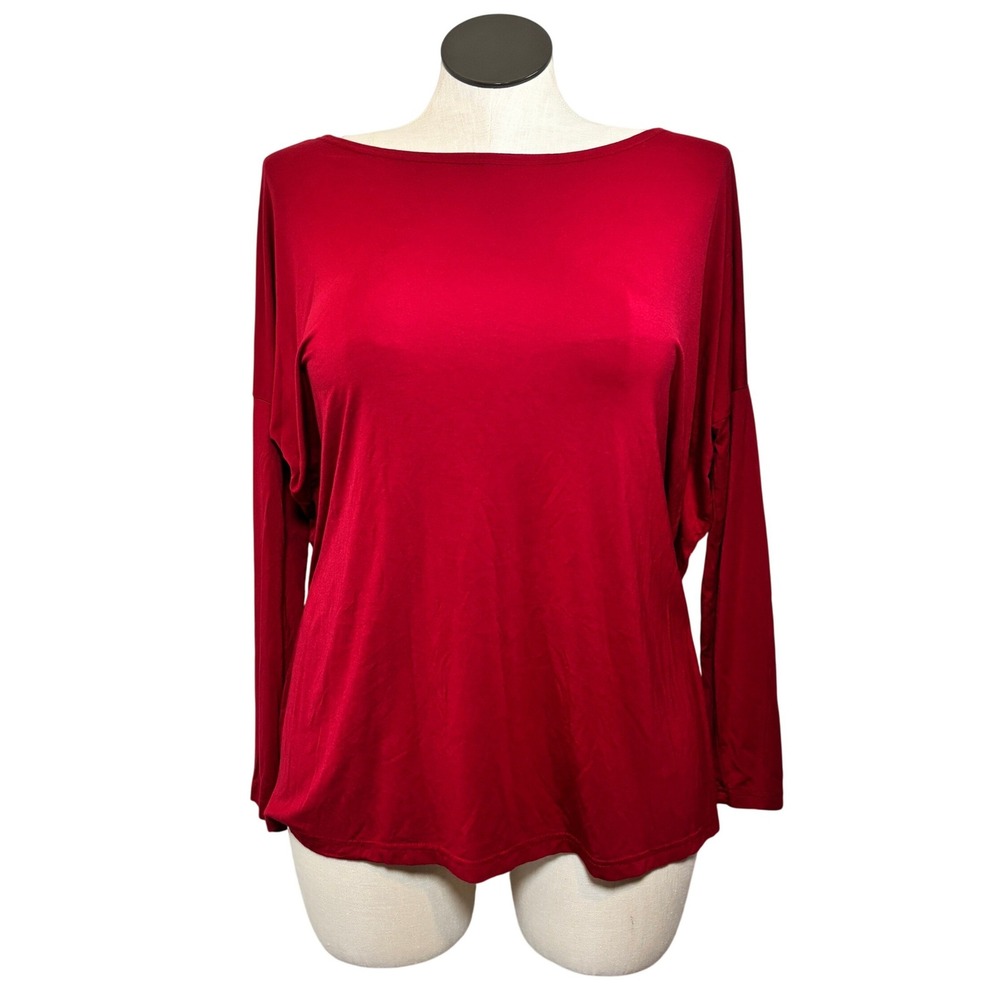 Piko 1988 Red Bamboo Spandex Oversized Long Sleeve Boat Neck Top‎ Medium